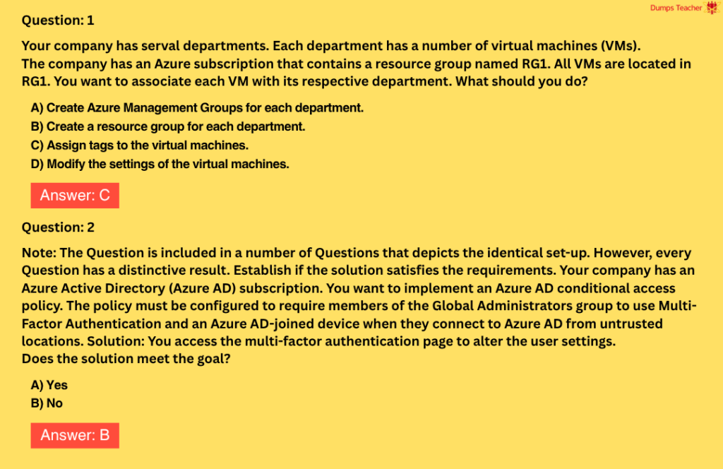 Free Microsoft AZ-104 Exam Questions